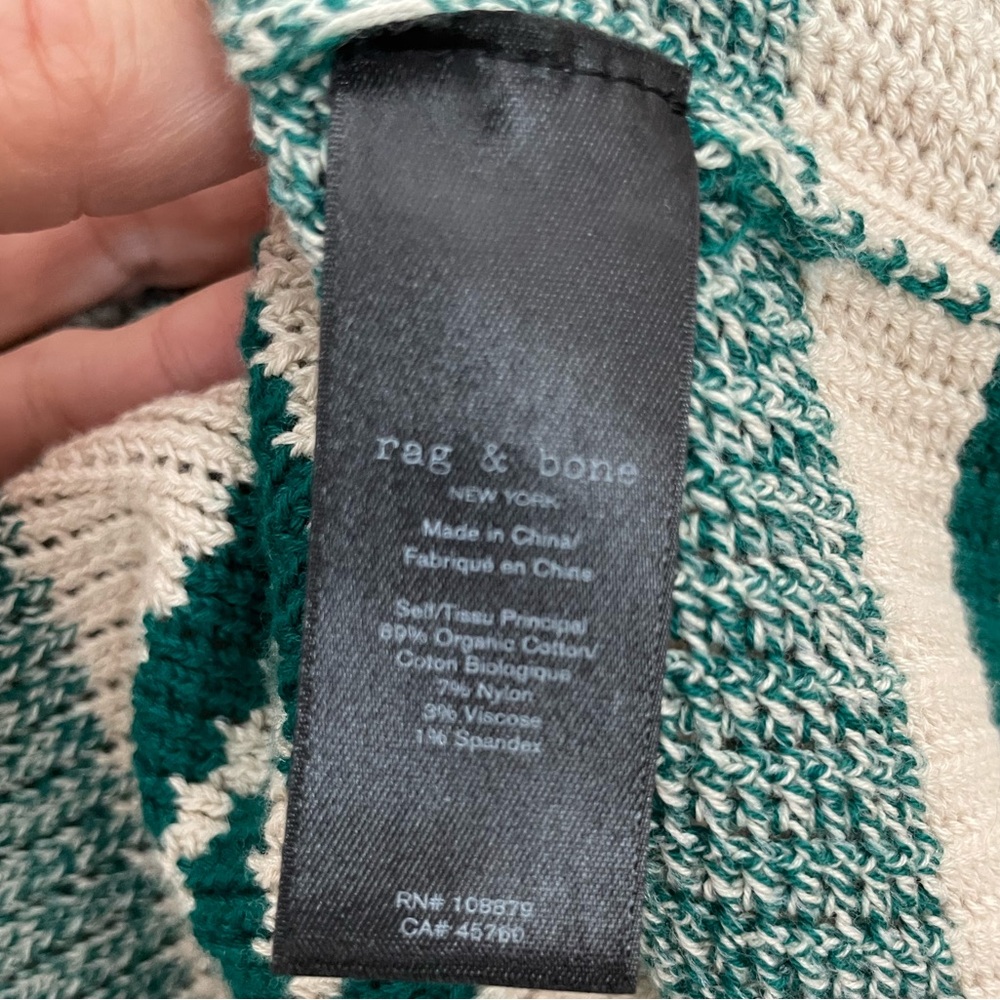 rag & bone Green and Cream V-Neck Sweater Vest - Picture 4 of 7